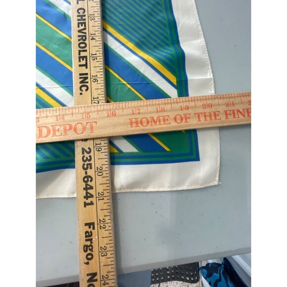 Vintage Morsly Striped Square Scarf Neck Wrap Acetate Green Blue Yellow White - Picture 5 of 5
